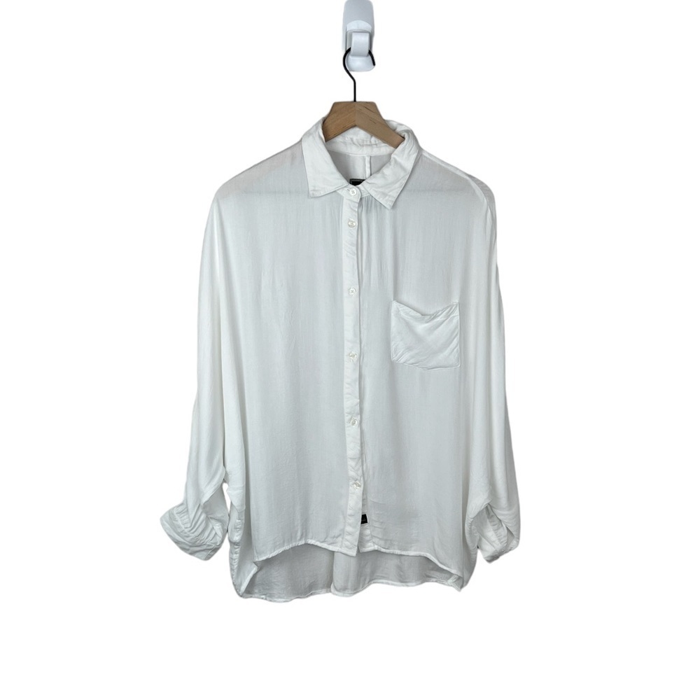 Rails White Dolman Sleeve Shirt Back Button Detail